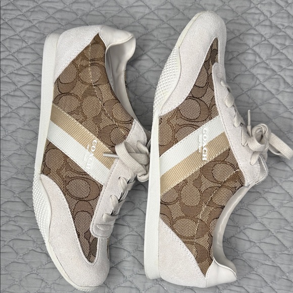 Coach Kelson Outline Signature Suede Canvas Khaki Chalk Sneaker Shoes Size 8B - Picture 1 of 8